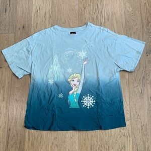 Disney Girls Elsa Ombre Short Sleeve Tee - Light Blue to Teal Size Small